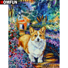 Homfun quadrado completo/broca redonda 5d diy pintura diamante "cão animal" 3d bordado ponto cruz 5d decoração de casa a16681 2024 - compre barato