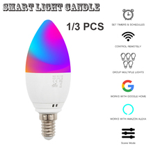 Bombilla inteligente de vela con WiFi, lámpara E27/E14 RGB, regulable, AC85-265V, compatible con Alexa/Google Home/IFTTT, Control por aplicación de teléfono inteligente, 3 uds. 2024 - compra barato