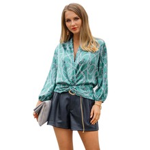 2019 summer new female floral printing V-neck ruffles chiffon shirt women's lantern sleeve flower lace-up shirts women blouses 2024 - buy cheap