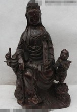 YM  320     12" Lucky Chinese Fengshui Bronze Kwan-yin Guan Yin Goddess Bring Kid Boy Statue 2024 - buy cheap