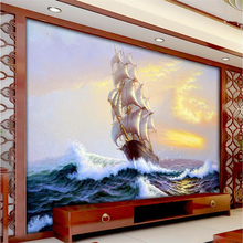 Beibehang-Fondo de TV para sala de estar, mural de pared, papel tapiz personalizado 3D de olas de navegación, pintura mural grande, papel de pared 2024 - compra barato