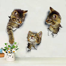 3D-наклейка на стену в виде выглядывающих из отверстия кошек, для ванной комнаты, украшение в гостиную, декор для дома, виниловые наклейки в виде животных, арт-постер, милые наклейки на унитаз 2024 - купить недорого