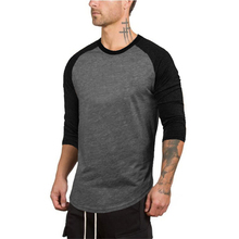 Camiseta de manga de siete cuartos para hombre, ropa de marca informal de retales, camiseta sólida, camisetas de algodón elástico 2024 - compra barato