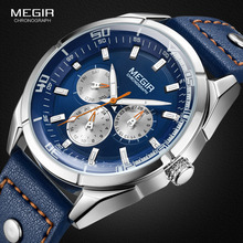 Genuine MEGIR quartz male watches Genuine Leather watches racing men Students game Run Chronograph Watch male glow hands 2024 - buy cheap