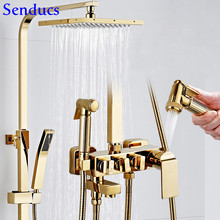 Senducs Gold Shower Set Quality Brass Bathroom Shower System Hot Cold Gold Bath Shower Faucet Newly Square Gold Shower Sprayer 2024 - buy cheap