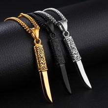 High Quality Stainless Steel Silver Color Gold Black Dagger Knife Pendant Necklace Men's Unisex's Chain Jewelry Wholesale/Retail 2024 - buy cheap