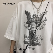 Женская уличная Футболка с принтом ангела NYOOLO, свободная футболка с коротким рукавом и круглым вырезом, лето 2019 2024 - купить недорого