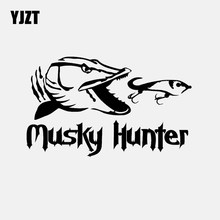 YJZT 16.3CM*9.9CM Vinyl Car Stickers Fishing Musky Hunter Cartoon Fish Decal Black/Silver C24-1054 2024 - buy cheap