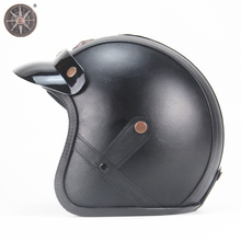 Capacete de couro vintage para moto, jet capacetes de ciclista para moto cafe racer 2024 - compre barato