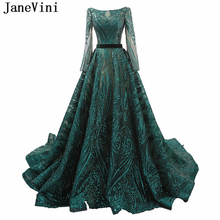 Женское вечернее платье с блестками JaneVini, зеленое вечернее платье с длинным рукавом, глубоким вырезом и трапециевидным шлейфом, 2019 2024 - купить недорого