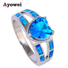 Saphire Jewelry Heart Style Blue Fire Opal silver color Stamped Sky Blue Zircon Fashion Jewelry Ring USA Sz #5#6#7#8#9 OR760A 2024 - buy cheap