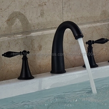 Banheiro dupla alça torneira petróleo friccionada bronze torneira da bacia sink toque mixer 3 buraco dois lidar com torneira nnf011 2024 - compre barato