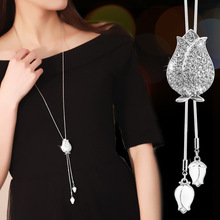 Ajojewel White Enamel Tulip Tassel Long Necklace Crystal Rhinestone Pendant Necklaces For Women Fashion Jewelry Wholesale 2024 - buy cheap