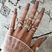 DoreenBeads Fashion Rings Set Bohemian Retro Opal Crystal Wave White Water Drop Gold Rings For Women Jewelry,1 Set(12 Pcs/set) 2024 - buy cheap