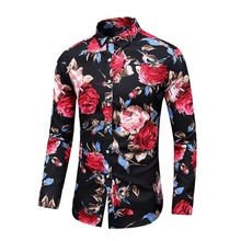 Мужская Повседневная рубашка с длинным рукавом, на пуговицах, с принтом роз, с цветочным принтом, размера плюс, 5XL, 6XL, 7XL, осень 2024 - купить недорого