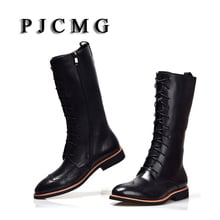 PJCMG-Botas de cuero genuino con cremallera para hombre, zapatos formales, cómodos, impermeables, para motocicleta al aire libre 2024 - compra barato