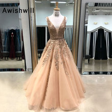 Long Stunning Evening Dress 2020 Sexy V-neck Sparkly Beaded Lace Backless Women African Formal Evening Gown robe de soiree 2024 - buy cheap