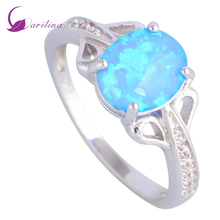 Wedding Jewelry Rings For Women Blue Fire Opal  Silver Color Overlay Ring Size 5 6 7 8 9 10 R506 2024 - buy cheap