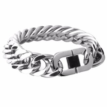 13/16/19/22mm legal forte cor de prata aço inoxidável polido cubana curb chain masculino unissex pulseira novo design 7-11" 2024 - compre barato