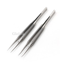 14CM Stainless Steel Round Handle Microscopic Tweezers With Hock Double Eyelids Ophthalmic instruments Platform 2024 - buy cheap
