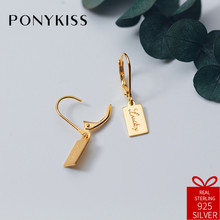 PONYKISS Trendy Really 925 Sterling Silver Lucky Letter Square Pendant Hoop Earrings Women Party Fashion Accessory Delicate Gift 2024 - buy cheap