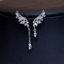 925 Sterling Silver Asymmetric Crystal Wings Earring Long Chain boucle d'oreille Drop Earrings for Women Jewelry EH1137 2024 - buy cheap