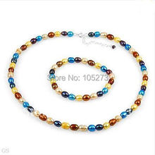 Freshwater Pearl Necklace and Bracelet Multicolor Jewelry set Fashion Jewelry Wholesale New Free Shipping FN973 2024 - buy cheap