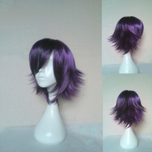 Cabelo sintético curto cacheado roxo preto, peruca para cosplay 2024 - compre barato