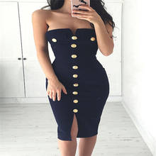 Women Sexy Bodycon Off Shoulder Pencil Dresses Ladies Party Button Slim Dress Strapless Navy Blue Bandage Strapless Sundress 2024 - buy cheap