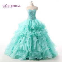 Wowbridal роскошное 2021 мятно-зеленое платье Quinceanera стеклянные кристаллы бальное платье из органзы слойное милое 16 платье Vestido De 15 2024 - купить недорого