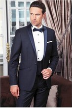 Azul marinho terno de casamento com lapela alta, 3 peças, smoking para homens, jaqueta + calça + colete + gravata 2024 - compre barato
