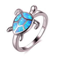Marcatsa Unique Blue Fire Opal Turtle Rings for Women Wedding Band Vintage Animal Tortoise Ring Fashion Ocean Beach Jewelry Gift 2024 - buy cheap