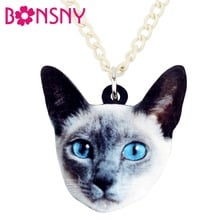 Bonsny Acrylic Novelty Blue Eyes Cat Kitten Necklace Pendant Chain Choker Fashion Animal Jewelry For Women Girls Teens Wholesale 2024 - buy cheap