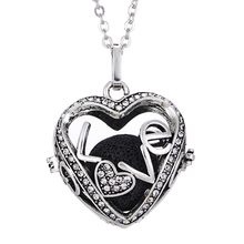 1PC Vintage Silver Love in Heart Open Cage Locket Essential Oil Diffuser Pendant Necklace Aroma Diffuser Necklace with Lava Rock 2024 - buy cheap