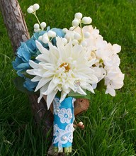 Ручной искусственный цветок свадебный цветок свадебный букет ПУ белый синий георгин калина 2024 - купить недорого