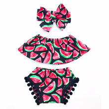 2017 Summer 3PCS Set Toddler Kids Baby Girl Clothes Watermelon Tank Top+Baby Bloomers Shorts Headband Outfits Children Set 2024 - buy cheap