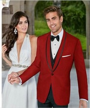 Trajes de Nuevo rojo para hombre, chaqueta, pantalones, chaleco y corbata, traje de boda de un solo pecho, esmoquin de negocios Formal, 3 piezas 2024 - compra barato