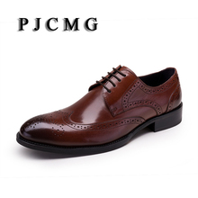 PJCMG-zapatos de negocios de cuero genuino para hombre, calzado Formal con cordones, color negro, vino, rojo, blanco y marrón, Oxford 2024 - compra barato