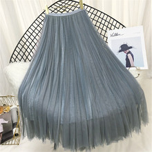 spring Summer Tulle Skirt Women pleated tutu skirt casual high waist A-line mesh long Skirt 2024 - buy cheap