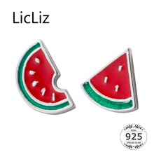 LicLiz New 925 Sterling Silver Half Watermelon Stud Earrings for Women New Cute Fruit Studs White Gold Jewelry Gifts LE0570 2024 - buy cheap