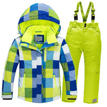 -30 детская одежда с защитой от снега, пиджак лыжный костюм набор для отдыха на открытом воздухе для девочек/для мальчиков и взрослых Сноуборд костюм Водонепроницаемый теплая зимняя Лыжная куртка + комбинезон 2024 - купить недорого