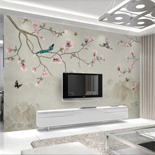 beibehang Custom wallpaper 3d mural new Chinese simple hand-painted magnolia bird background wall living room bedroom wallpaper 2024 - buy cheap