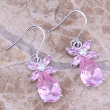 Pink & White CZ Silver Plated Drop Dangle Earrings Bag N0902 2024 - buy cheap