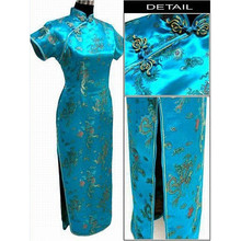 Lake blue Chinese Traditional Dress Women Satin Qipao Dragon Phenix Long Cheongsam Size S M L XL XXL XXXL 4XL 5XL 6XL LF-06 2024 - buy cheap