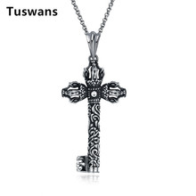 Plated Gun Black Stainless Steel Gothic Jesus Cross-shape Key Punk Rocker Pendant Necklace for Men Women Vintage Jewelry Collier 2024 - buy cheap