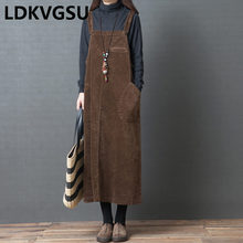 Corduroy Sling Dress Female Spring Autumn 2019 New Loose Large Size Korean Coffee Black Women's Sleeveless Dress Is1752 2024 - buy cheap