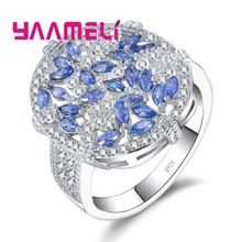 Trendy Wedding Ring 925 Sterling Silver Jewelry Anninversary Fashion Jewelry Blue White CZ Pave Ring For Women/Girl 2024 - buy cheap
