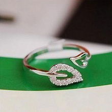 Кольца с двойными листьями стразы, Открытое кольцо с кристаллами, регулируемые костяшки, золотистого цвета, серебристые, для женщин и девушек, обручальные кольца, ювелирные изделия 2024 - купить недорого