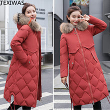 TEXIWAS Plus Size Winter Parka coats Women Long Thick Warm Coat Female Colorful Big Fur Hooded patchwork Coat Parkas Outwear 3XL 2024 - buy cheap