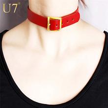 U7 Choker Necklace Red/Black Genuine Leather Vintage Punk Rock Style Short Band Bracelet & Necklace For Women Jewelry Gift N496 2024 - buy cheap